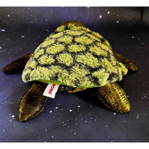 Aurora Realistic Green Turtle Sea Ocean 12" Plush Stuffed Tortoise Reptile Toy - Picture 3 of 8